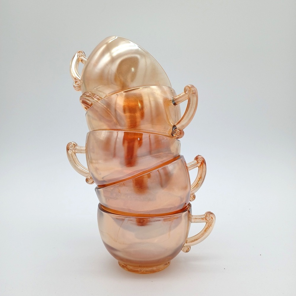 Lot of 5 Jeannette Moderne Marigold Carnival Glass 6 oz Punch Coffee Tea Cups